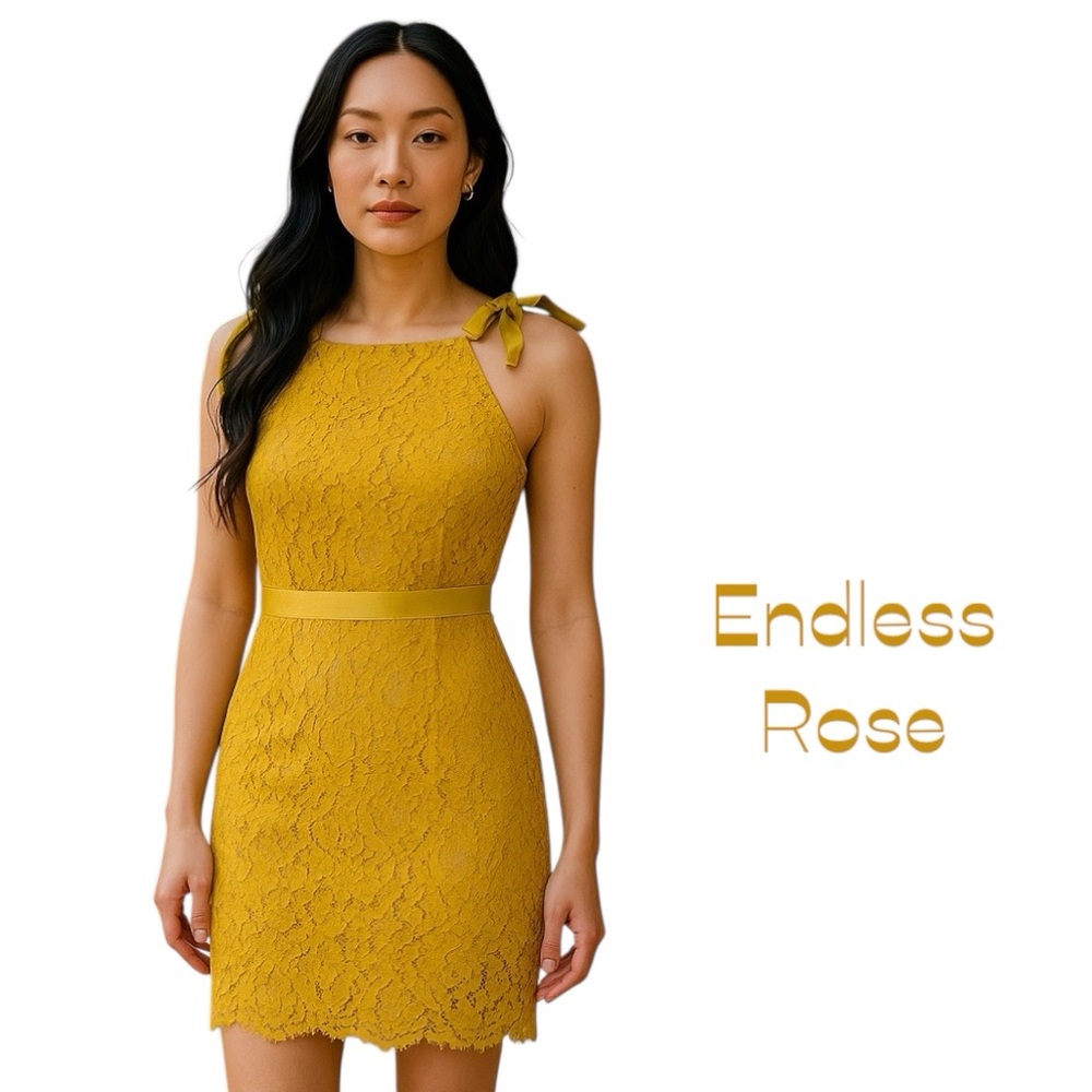 Endless Rose Sheer Yellow Lace Sleeveless Dress NWOT Size S